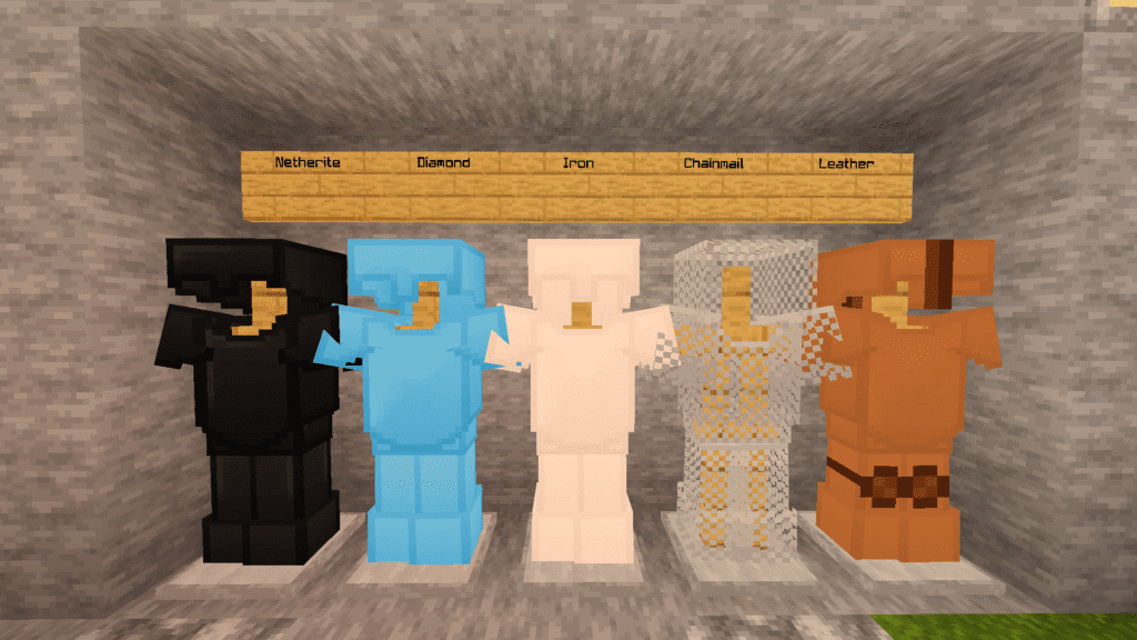 Netherite armor and PvP gear from Mr Blue Sky Texture Pack with black totem style