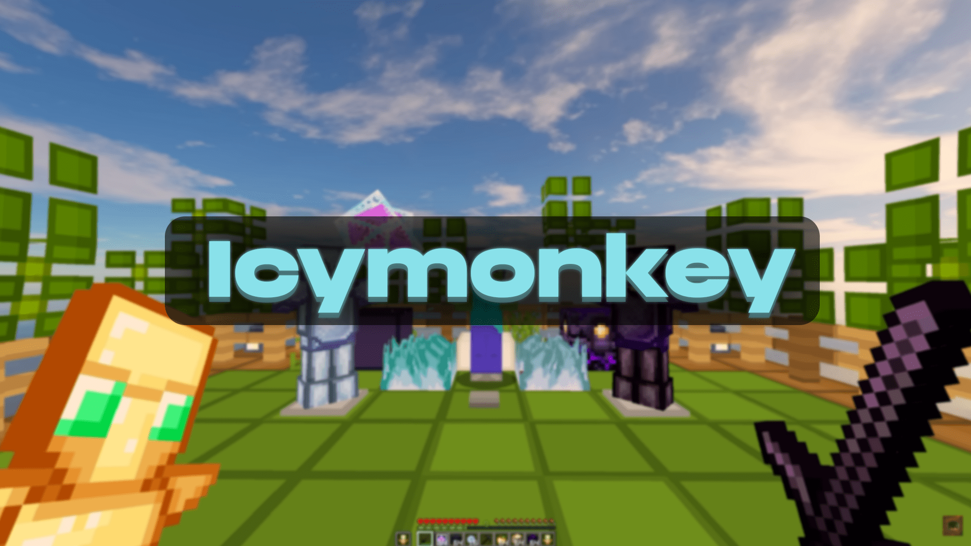 Icymonkey texture pack — clean and realistic Minecraft pack with blue fire, pastel armor, and crystal PvP visuals
