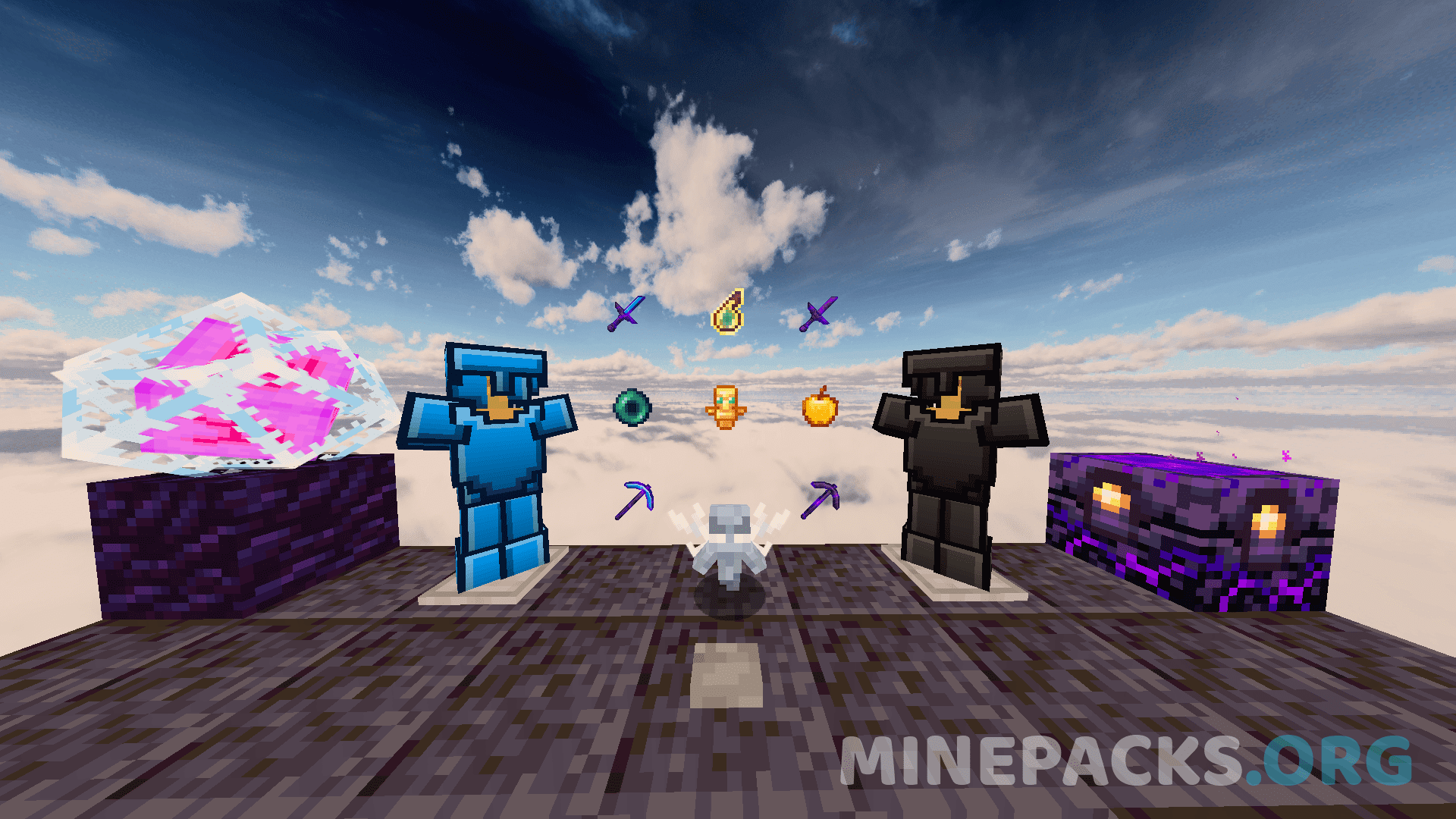 Doly 128x texture pack showing short swords, smooth armor textures, and clean PvP visuals in Minecraft Java Edition