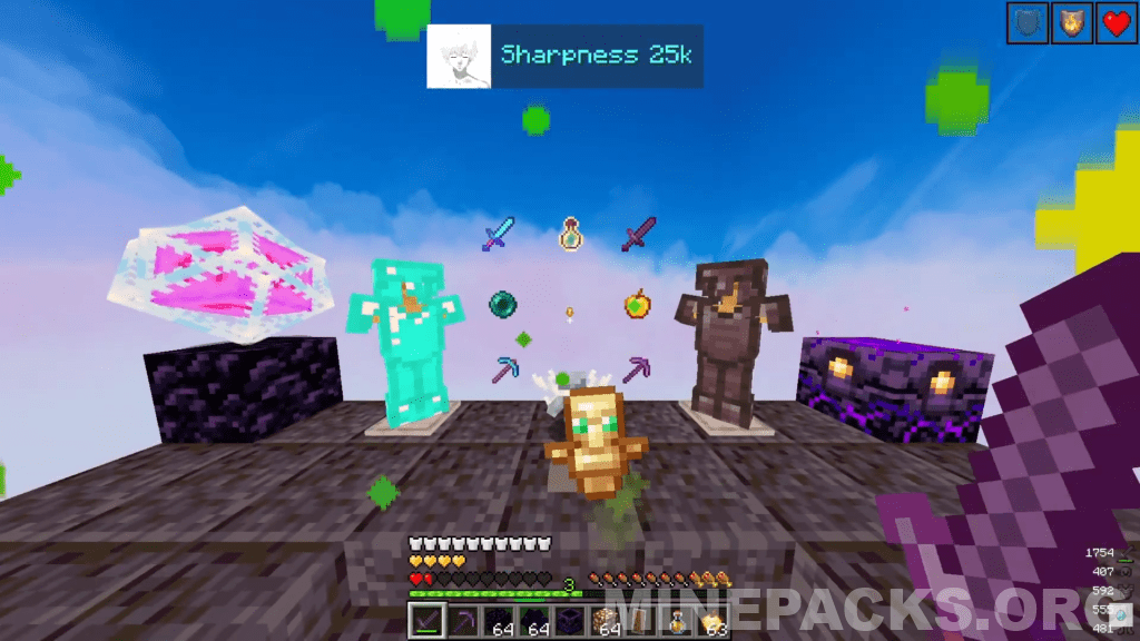 Sharpness 25k texture pack showcasing custom sky and compact PvP elements for Minecraft crystal combat