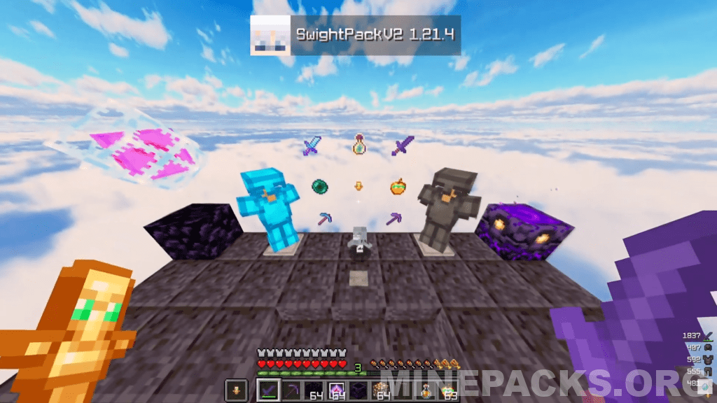 V2 texture pack showcase featuring smooth pastel armor and optimized crystal PvP items in Minecraft