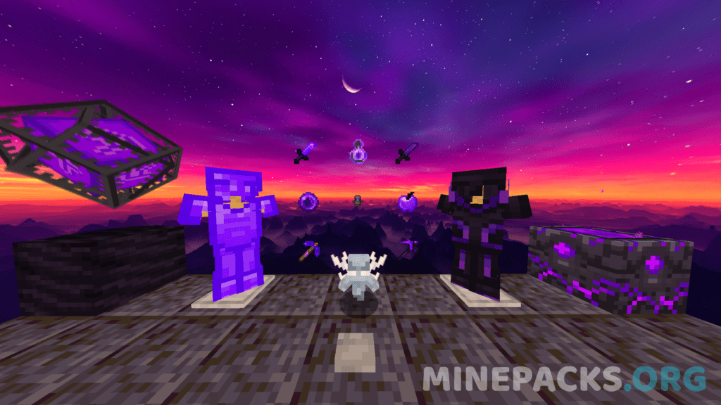 Voidgloom Texture Pack purple PvP textures with short swords and crystal PvP items
