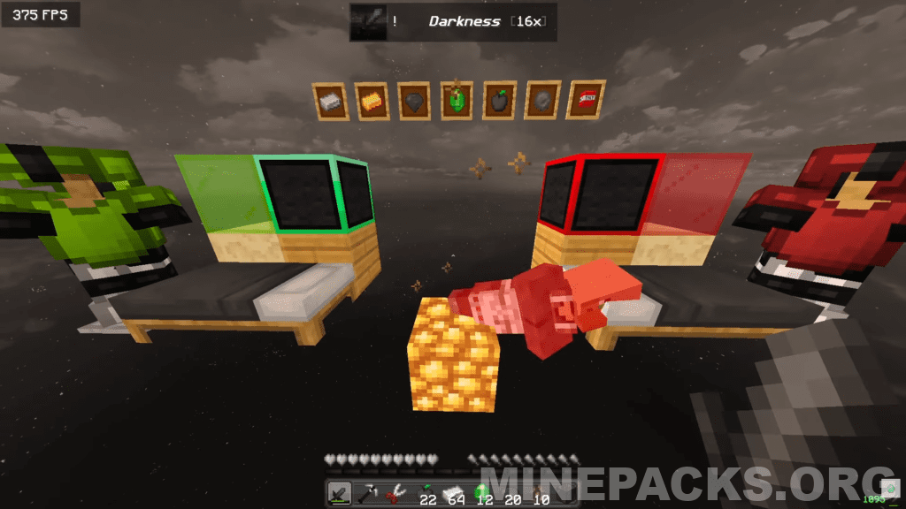 Darkness texture pack showcasing dark sky and gray-toned items in Minecraft 1.8.9