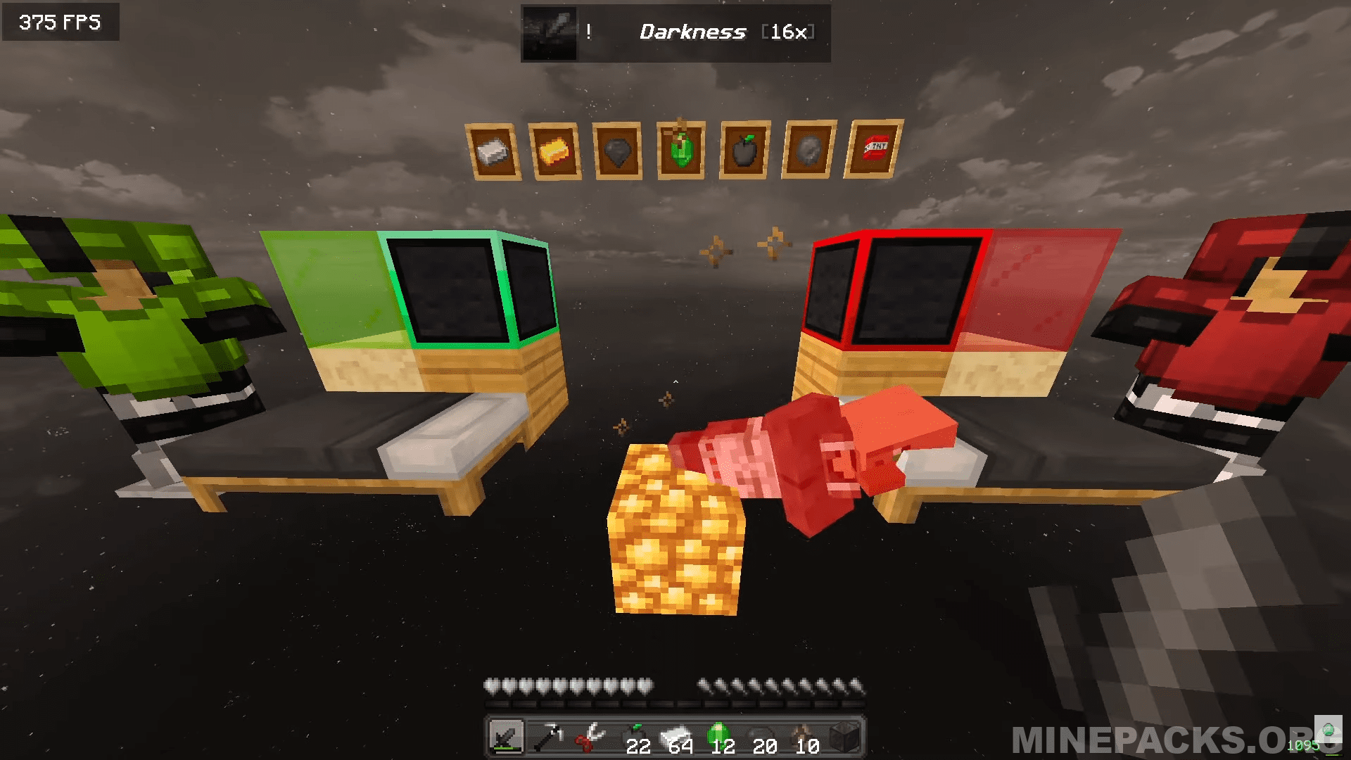 Darkness texture pack showcasing dark sky and gray-toned items in Minecraft 1.8.9