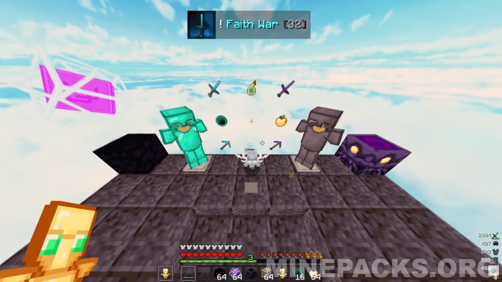 Faith War texture pack screenshot showing optimized PVP items and clean design for Minecraft crystal combat