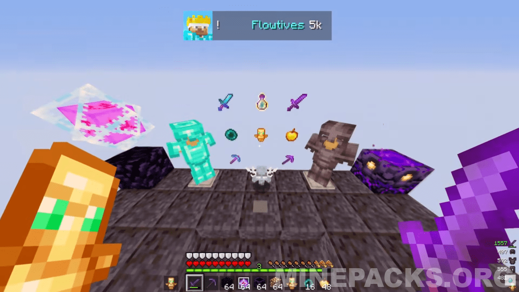 Flowtives 5K texture pack preview showing PvP optimized textures for Minecraft 1.21