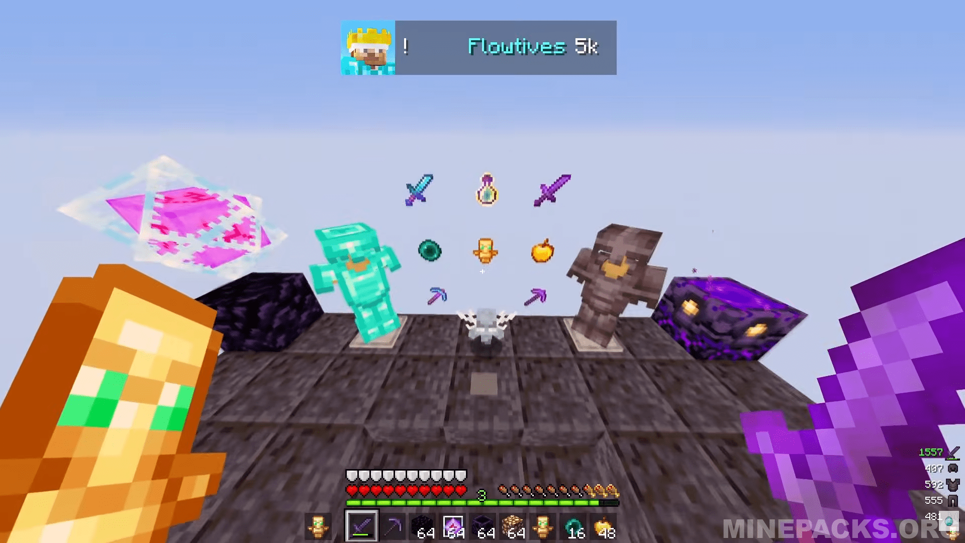 Flowtives 5K texture pack preview showing PvP optimized textures for Minecraft 1.21