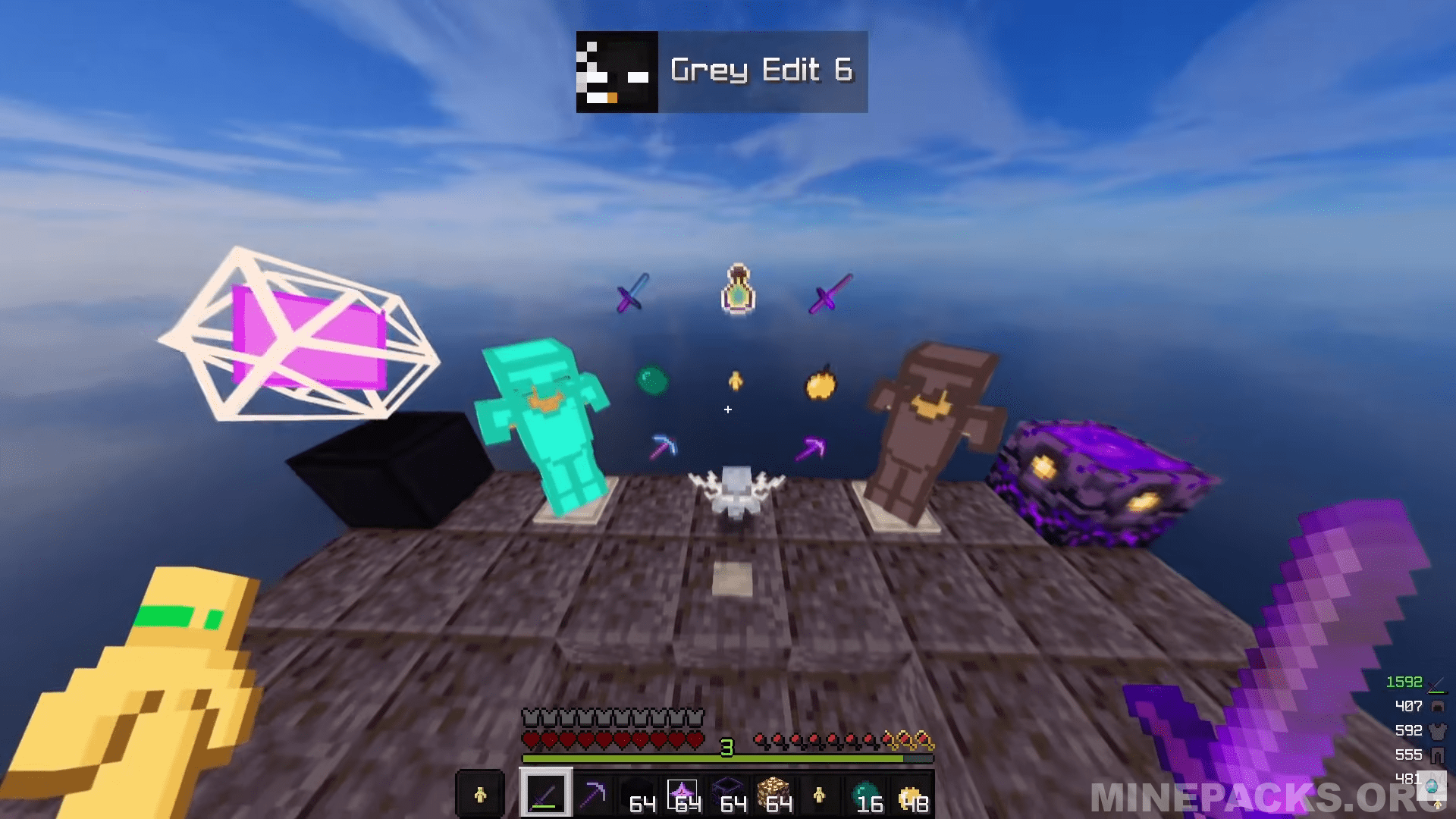 Grey Edit texture pack showcase displaying simplified item textures and clean default style in Minecraft