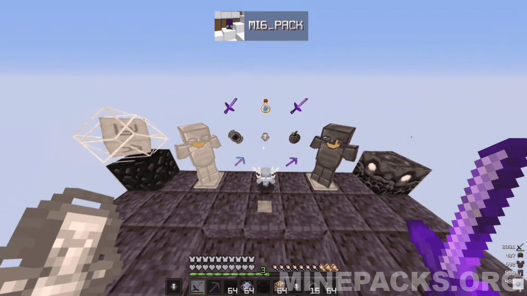 M16 texture pack screenshot showing white themed PvP items and blocks in Minecraft Java Edition 1.17