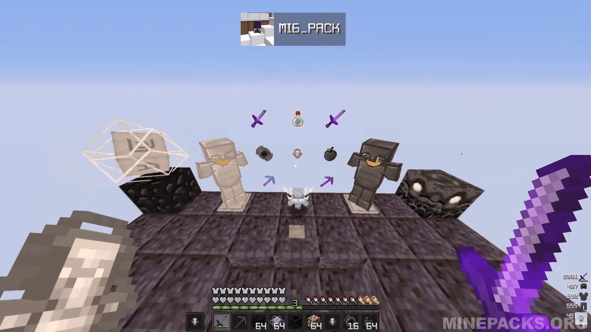M16 texture pack screenshot showing white themed PvP items and blocks in Minecraft Java Edition 1.17