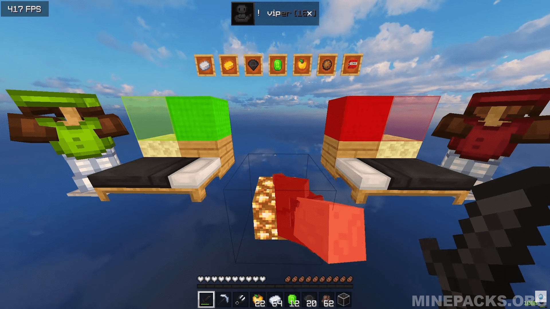 Viper texture pack showcase featuring gray-white color scheme and modified PvP weapons for Minecraft 1.8.9