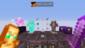 FlameFrags texture pack showcasing the compact totem design during crystal PVP combat in Minecraft