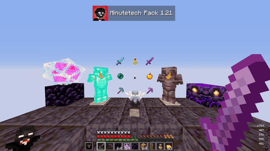 Minutetech Texture Pack Minecraft 1.21 dark UI custom Minutetech totem smooth enchantment glint